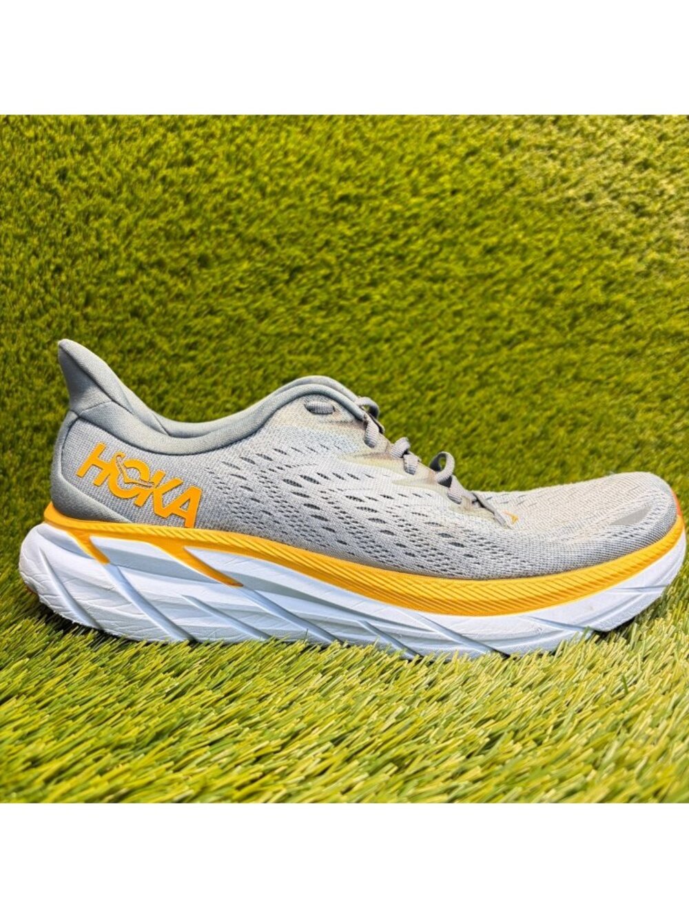 Hoka One One Clifton 8 Mens Size 10.5 Blue Yellow Athletic Running Shoes Sneaker